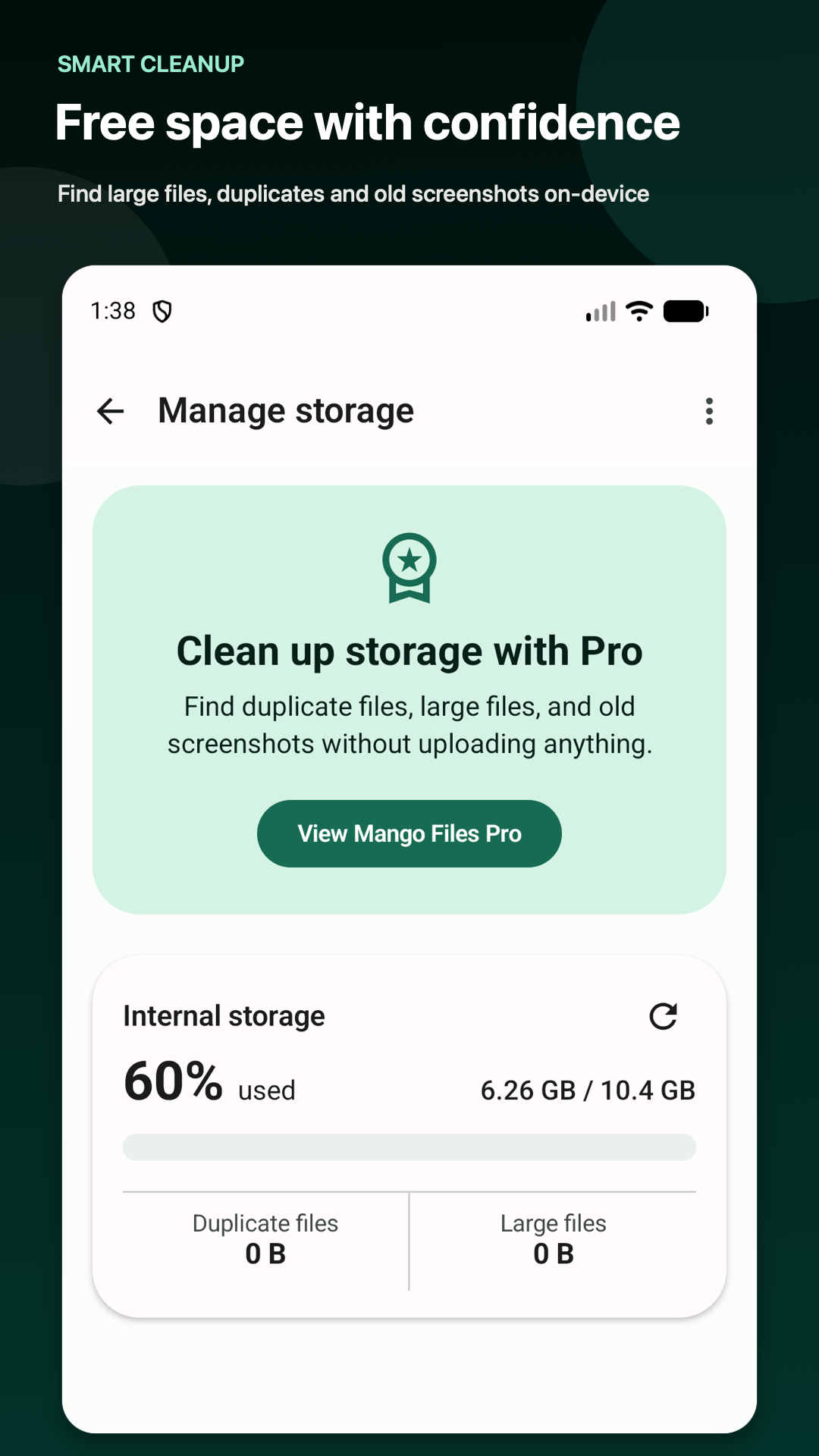 Mango Files on-device storage cleanup tools
